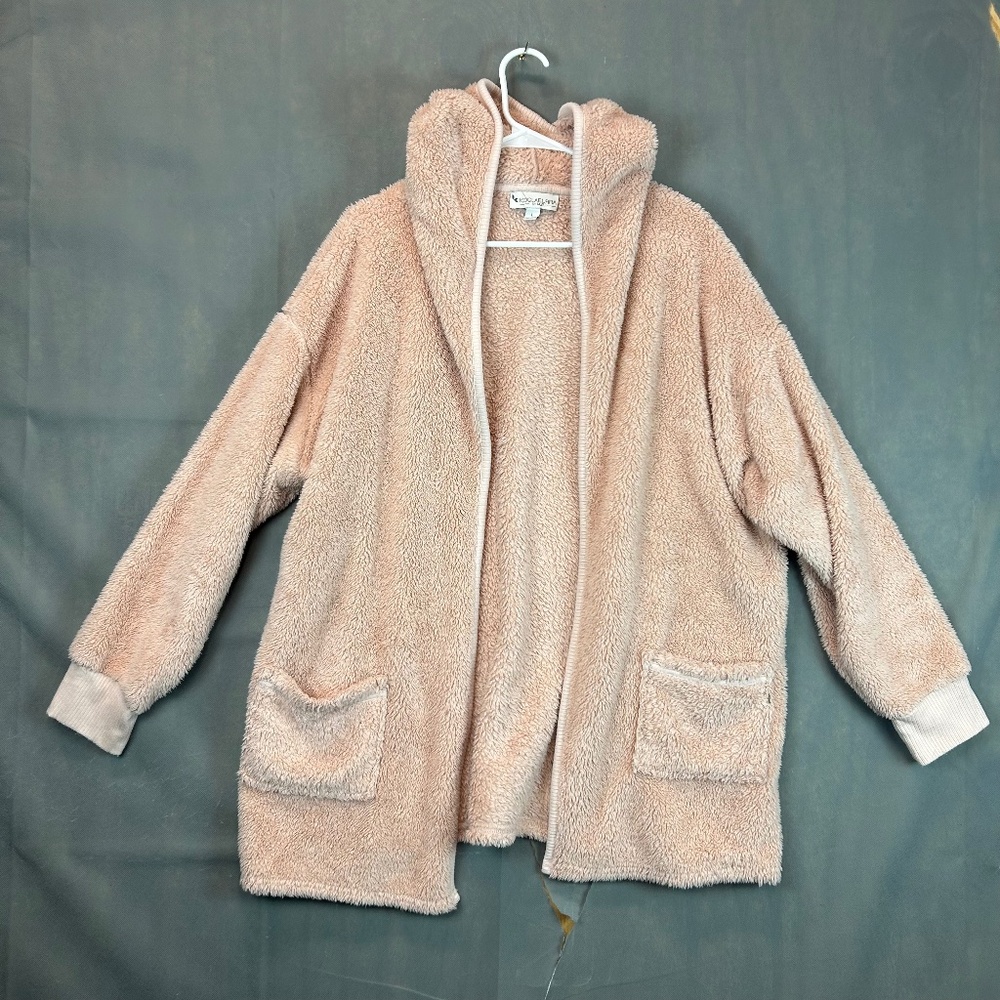 Koolaburra by UGG Blush Pink Cozy Shaggy Plush Cardigan Rib Detail Large